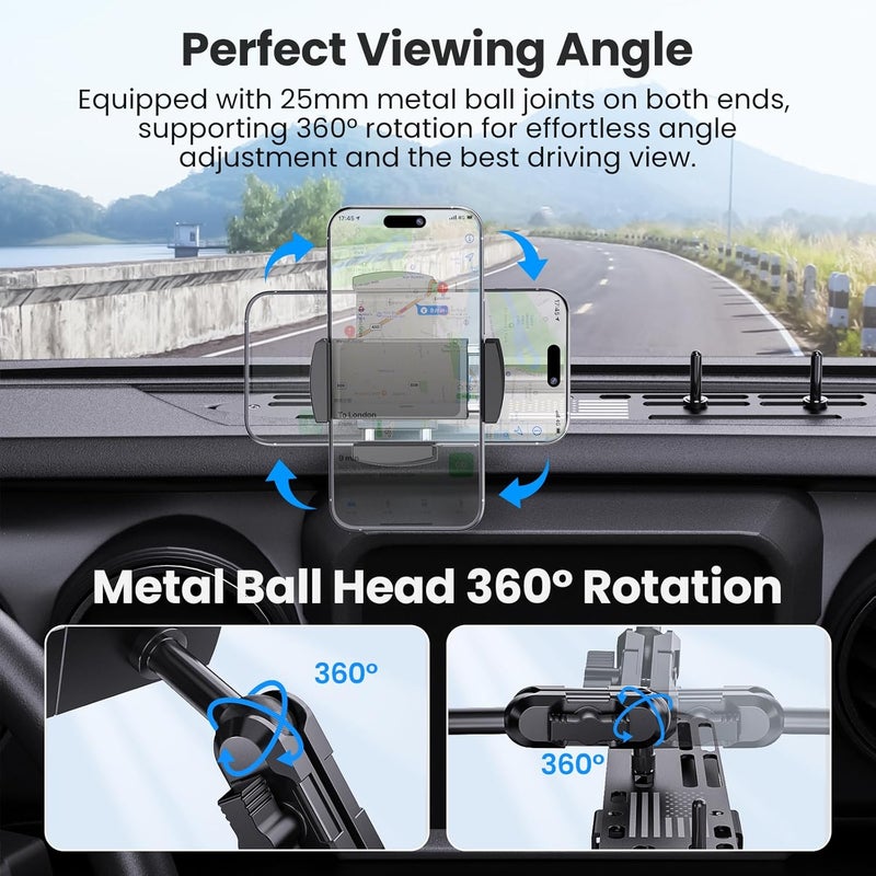 DIAMOOKY Upgraded Metal Phone Mount for Jeep Wrangler JL JLU 2018-2023 & Gladiator JT 2020 2021 2022 2023 Accessories, Dash Phone Holder with Duck Mounts System Kit (Not for 4xe & 2024+) - Image 4